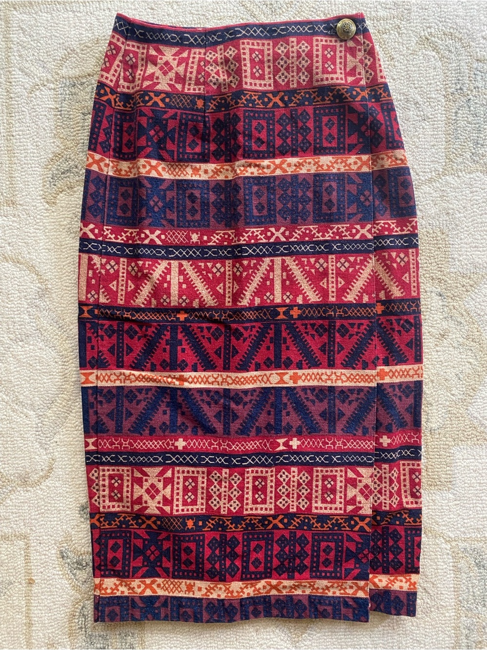 Vintage Cambridge Dry Goods Red and Navy Geometric Pencil Skirt Size 8